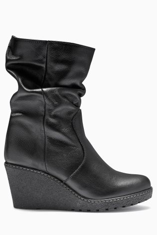 Black Crepe Wedge Ankle Boots